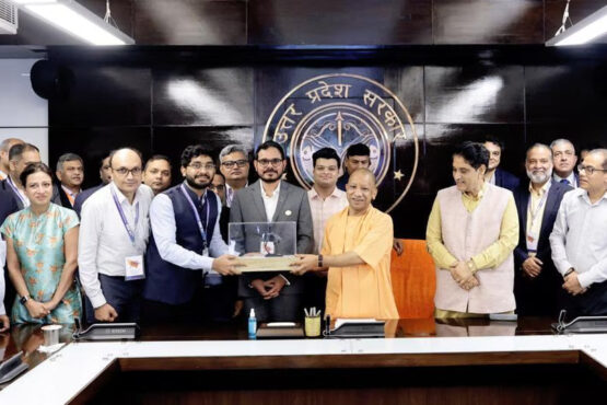 Chief minister Yogi Adityanath with several startups