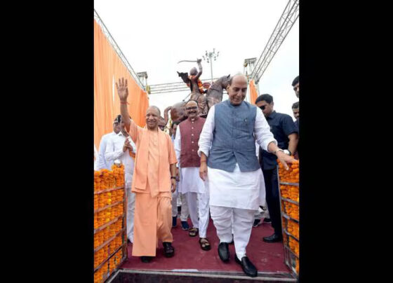Defence minister Rajnath Singh and UP chief minister yogi adityanath