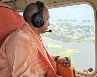 Chief minister Yogi Adityanath conducts an aerial survey